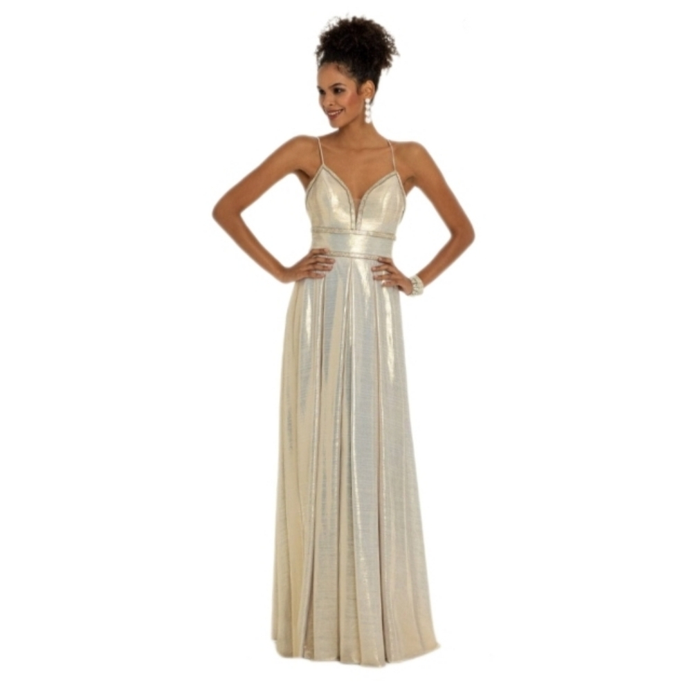 Camille Dress Metallic Sweetheart Rhinstone Maxi Champagne Plus Size 14